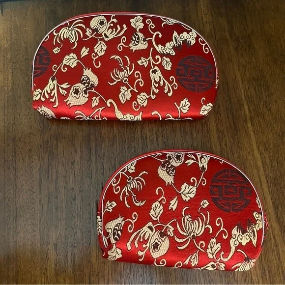 Red Faux Silk Floral Makeup
Bag Travel Clutch Asian Chinoiserie Set Of 5 NEW - Picture 11 of 11